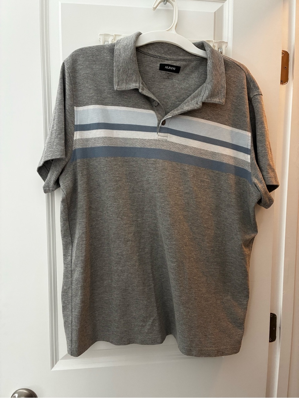 Alfani Men’s Gray Polo with Blue and White Stripes